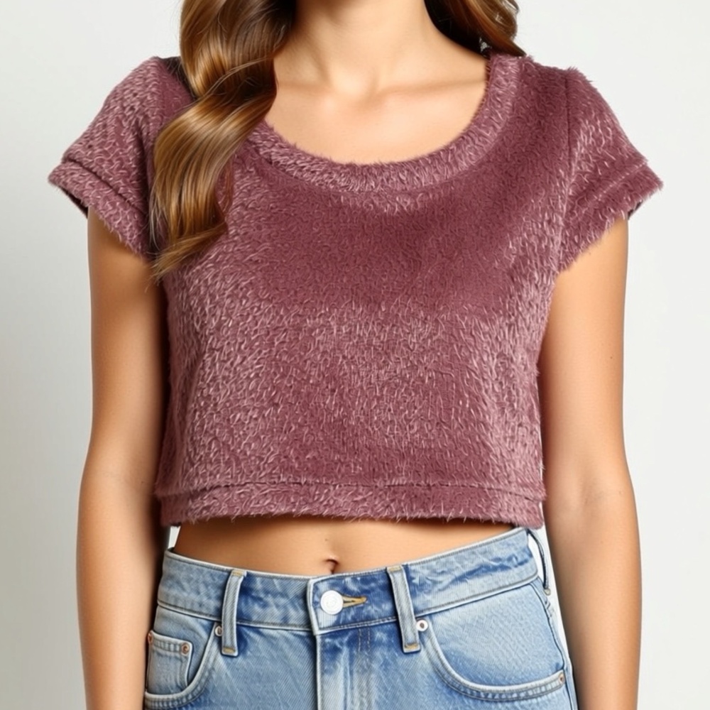 Soul Cake Crop Top Womens Size Medium Pink Faux Angora Preppy Y2K Feminine